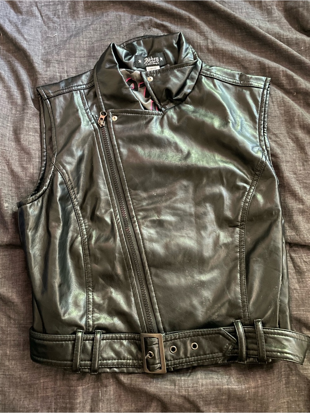 Abbey Dawn Black Faux Leather Sleeveless Moto Vest